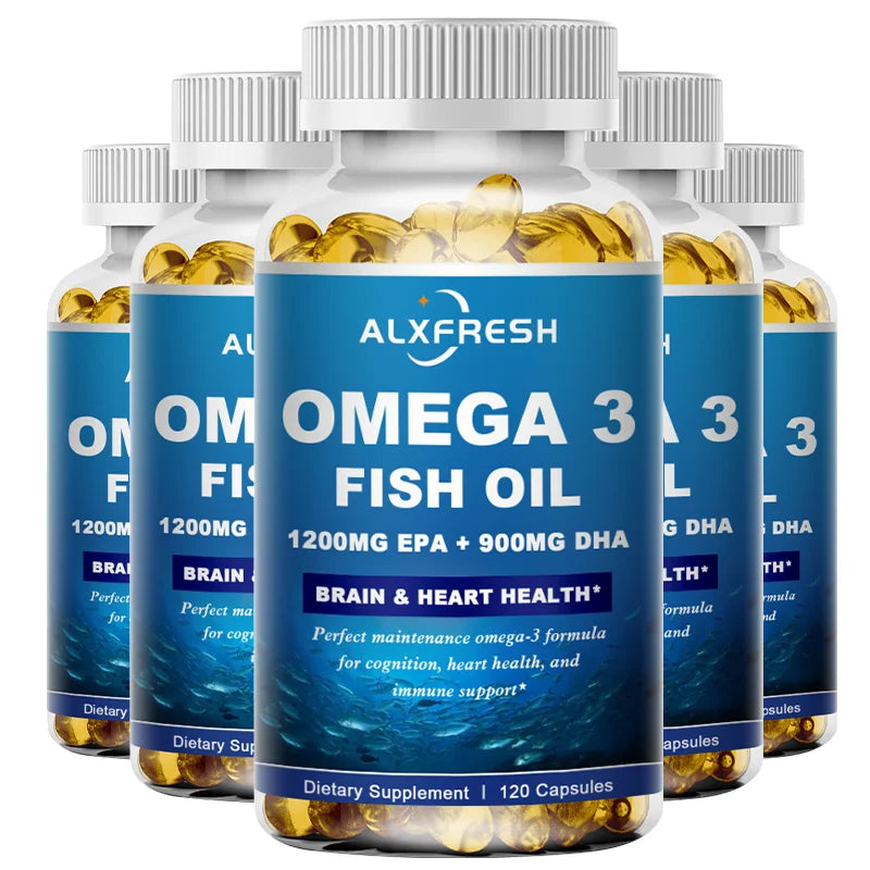 Omega-3 Fish Oil Softgels – 3600mg with High EPA 1300mg & DHA 900mg, Non-GMO, Gluten-Free