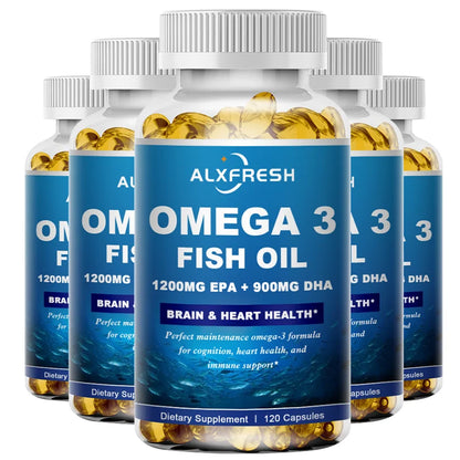 Omega-3 Fish Oil Softgels – 3600mg with High EPA 1300mg & DHA 900mg, Non-GMO, Gluten-Free