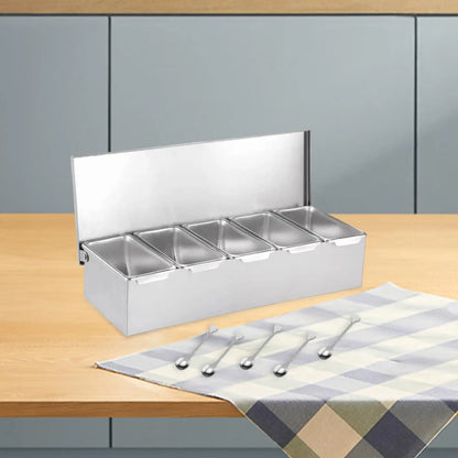 Stainless Steel Baking Tool Storage Container Multi Compartments Seasoning Organizer Box for Bar Kitchen Restaurant Home