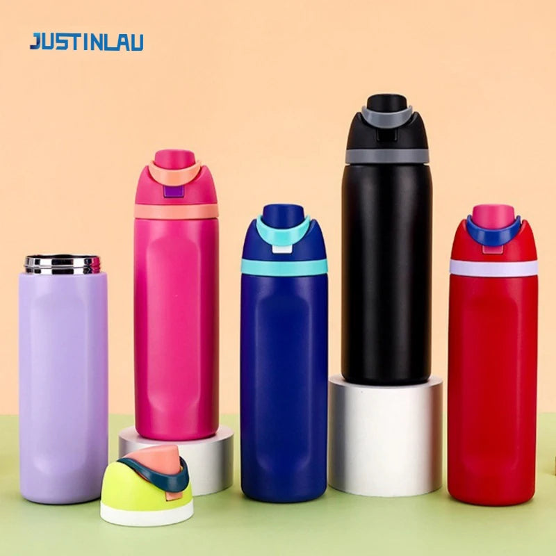 JUSTINLAU 19/24/32oz Stainless Steel Thermos Cup – Kids Fruit Mug & Travel Straw Vacuum Flask for Hot & Cold Drinks