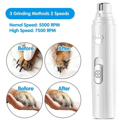 Electric Dog Nail Grinder & Pet Nail Clipper – USB Rechargeable Painless Nail Trimmer with Polisher Wheel for Small & Large Pets