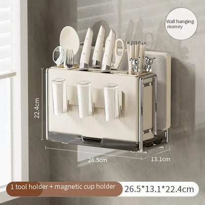 Magnetic Knife Holder and Cutting Board Combo Stainless Steel Knife Storage Rack Kitchen Knife Holder CreaminsMultifunctional