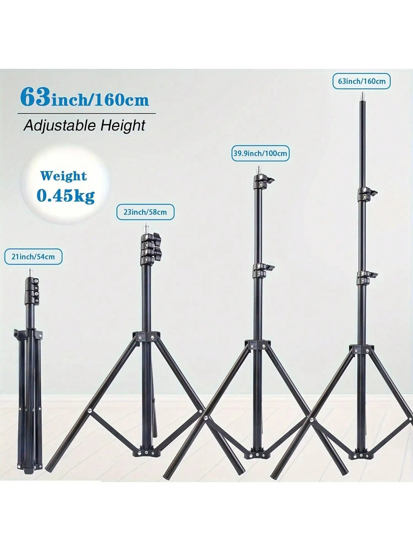 63-Inch / 160cm Foldable Tripod – Adjustable Multifunctional Stand for Phone and Camera with Holder Clip