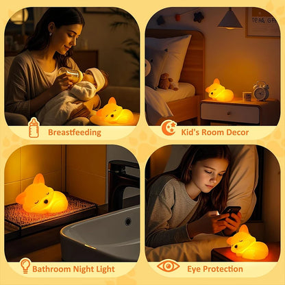 Squishy Fox Night Light – Rechargeable Silicone Lamp with Touch, Dimmable & Timer for Bedside & Breastfeeding
