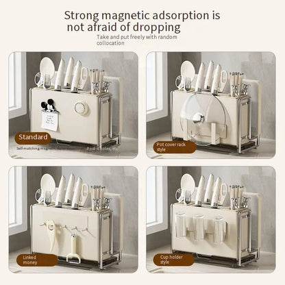 Magnetic Knife Holder and Cutting Board Combo Stainless Steel Knife Storage Rack Kitchen Knife Holder CreaminsMultifunctional