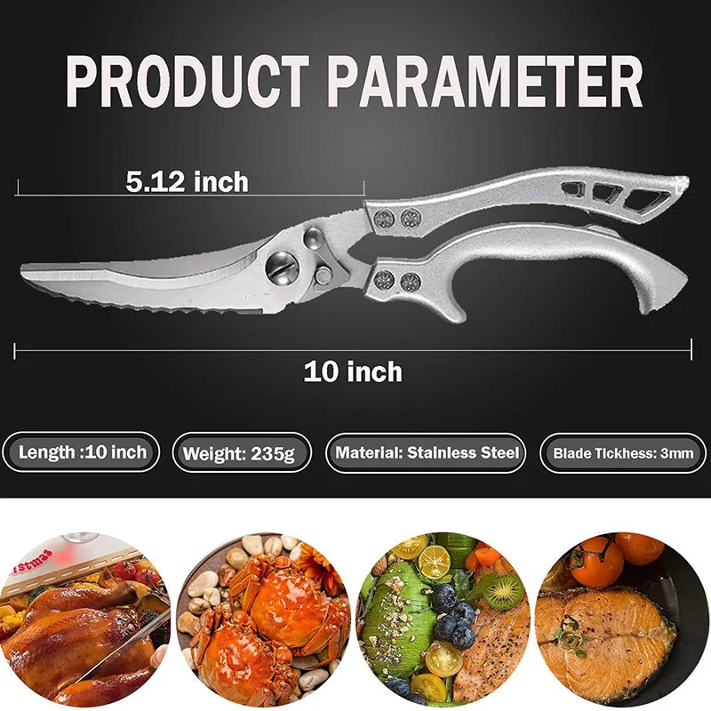 Stainless Steel Kitchen Food Scissors, A Multifunctional Kitchen Tool Suitable for Cutting Chicken Bones, Fish, and Vegetables