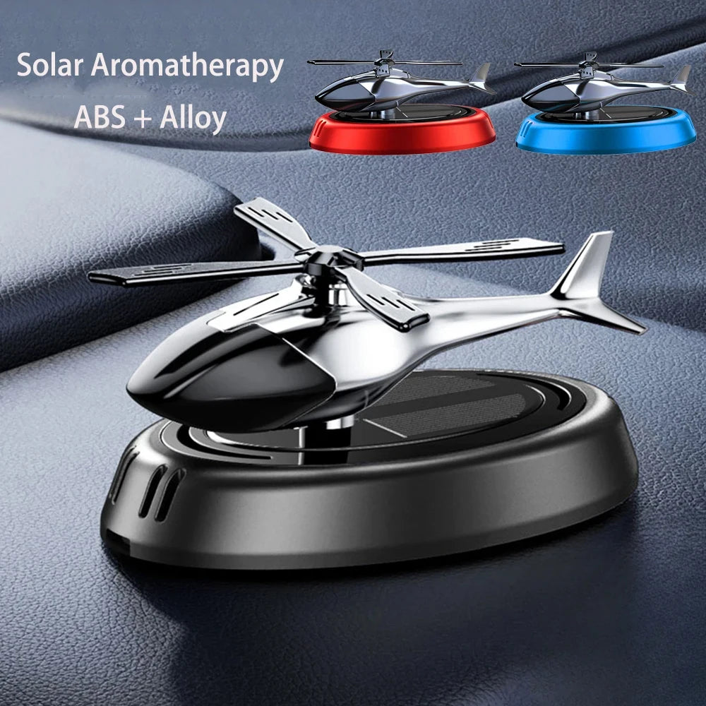 Solar-Powered Rotating Helicopter Car Air Freshener – Alloy & ABS Wooden Aromatherapy Diffuser