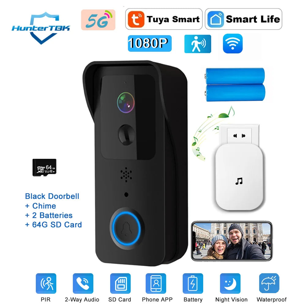 Smart 5G & 2.4G WiFi Video Doorbell – 1080P HD, Wireless Outdoor Camera with Waterproof Intercom & Real-Time Alerts