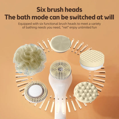 Electric Shower Brush – Rechargeable IPX7 Waterproof, 3-Speed 6-in-1 Wireless Body Scrubber