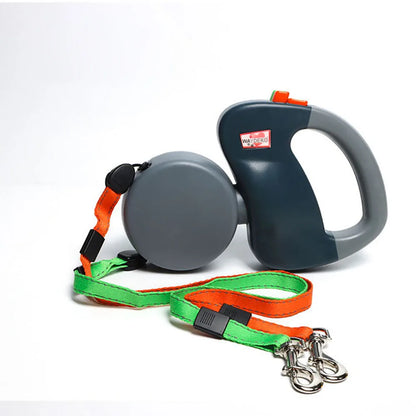 Dual Dog Retractable Leash for 2 Dogs – 10ft Auto-Untangle Reflective Leads, 50lbs Per Dog, Color-Coded Control