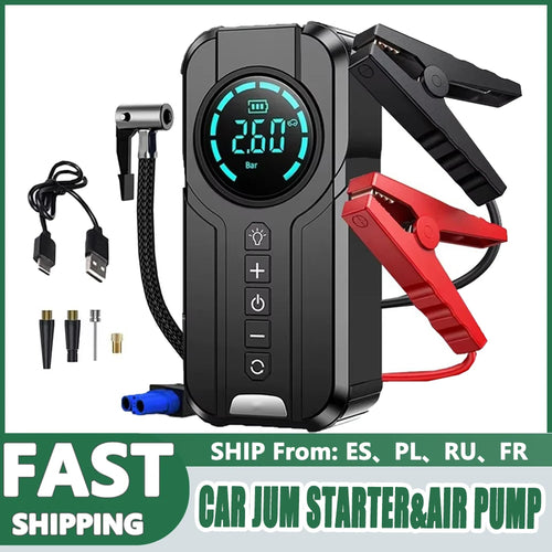 4-in-1 Portable Car Jump Starter with Air Compressor 2000A Peak, Tire Inflator, Power Bank, LED Light