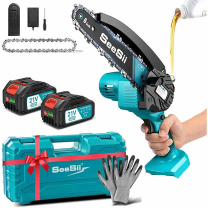 SEESII 6″ Cordless Mini Chainsaw – 15.2cm Rechargeable Electric Pruning Saw, Compatible with Makita 18V Battery