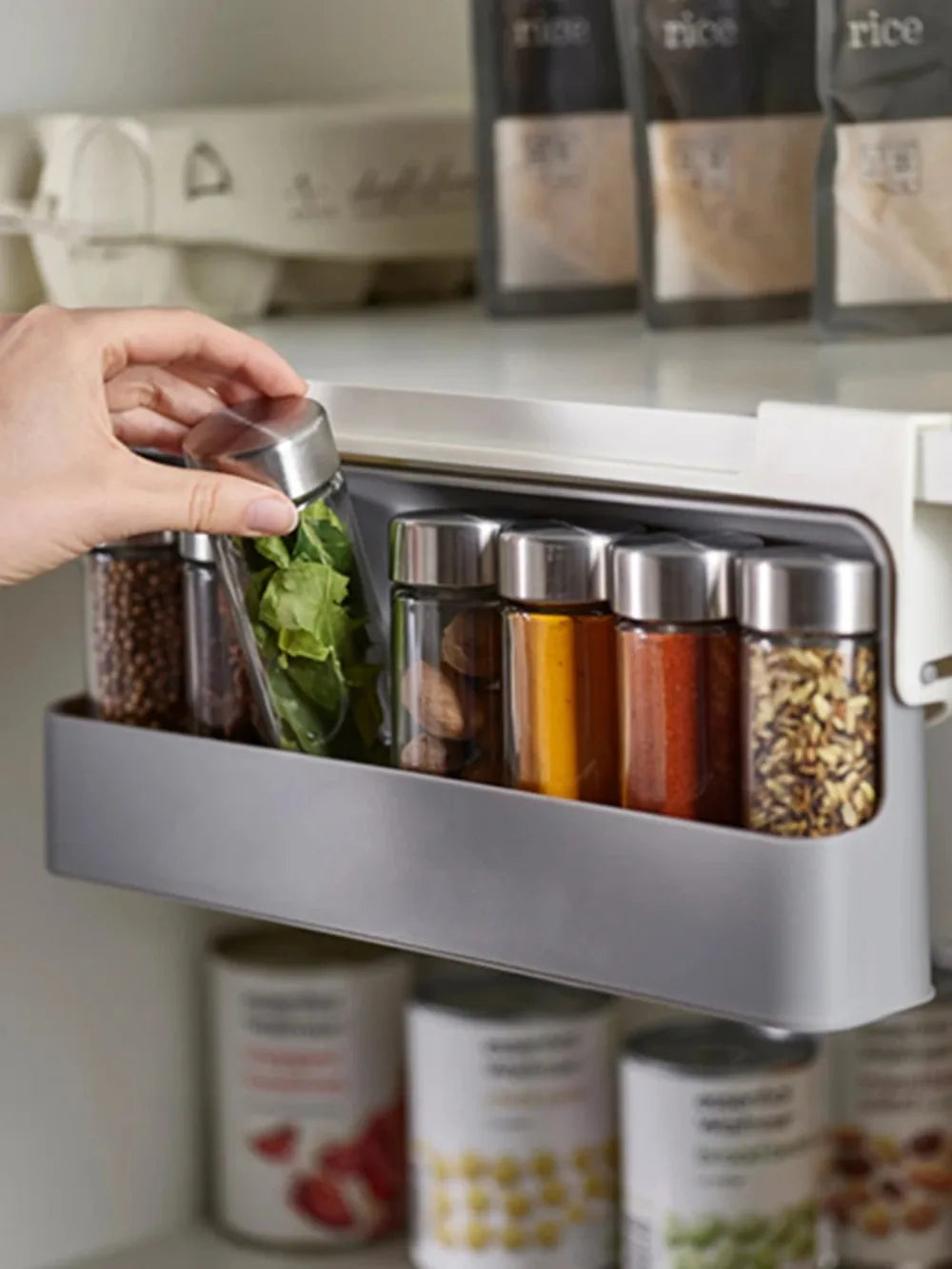 Kitchen Seasoning Bottle Storage Rack Spice Rack Self-adhesive Wall-mounted Under-Shelf Spice Organizer Kitchen Storage Rack