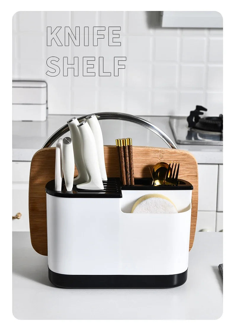 Multifunctional Tool Storage Rack Home Supplies Kitchen Shelves Chopstick Barrel Pot Cover Rack Knife Holder Kitchen Accessories