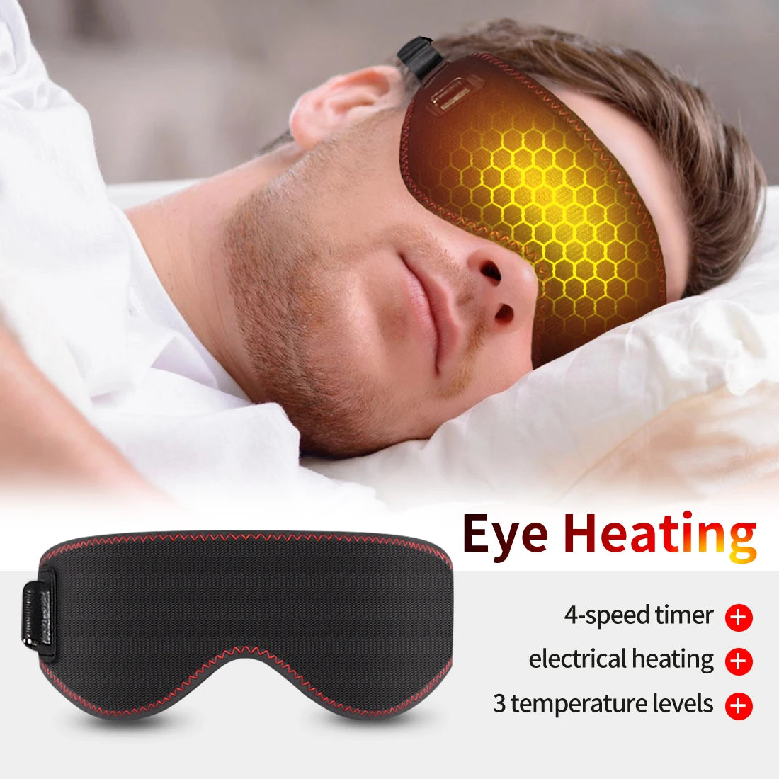 Heated Eye Mask for Dry Eyes – Warm & Hot Compress with 3 Heat Levels for Sleep & Dark Circles
