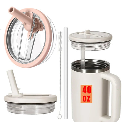 40oz Flip Straw Leak-Proof Lid – Replacement Tumbler Cover for Stanley Cup with Spill-Proof Straw