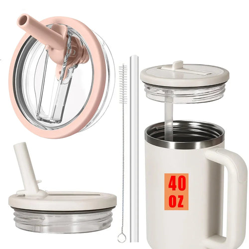 40oz Flip Straw Leak-Proof Lid – Replacement Tumbler Cover for Stanley Cup with Spill-Proof Straw
