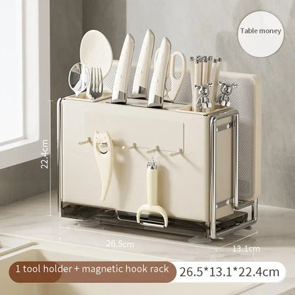 Magnetic Knife Holder and Cutting Board Combo Stainless Steel Knife Storage Rack Kitchen Knife Holder CreaminsMultifunctional