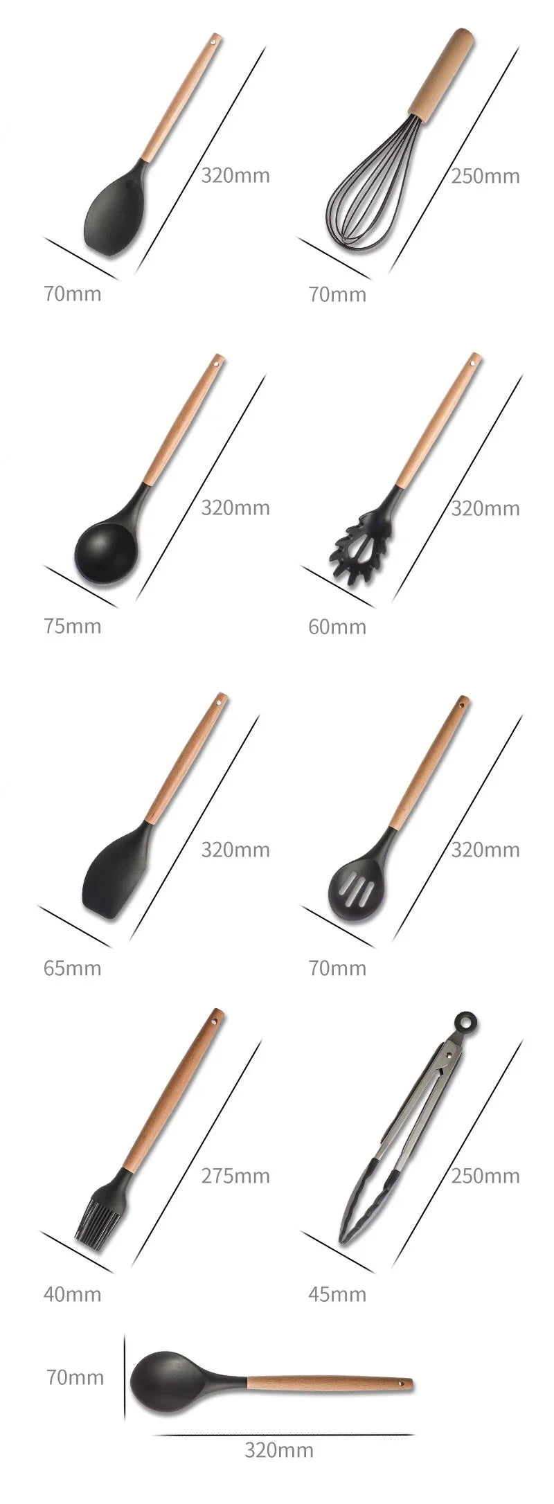 Silicone Kitchen Dishes Cooking Utensils Egg Beaters Spatula Shovel Spoon Soup Tool And Gadgets Kitchenware Set Accessories