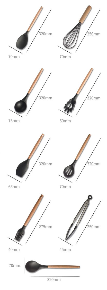 Silicone Kitchen Dishes Cooking Utensils Egg Beaters Spatula Shovel Spoon Soup Tool And Gadgets Kitchenware Set Accessories