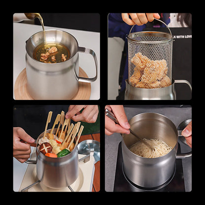 Kitchen Oil Strainer Stainless Steel Oil Filter Pot 1.5/2L Grease Oil Storage Can with Fine Mesh Strainer Strainer Fry Basket