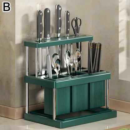 Kitchen Knife Holder Multi-Function Cutter and Cutlery Drainer Rack Space Saving Kitchen Accessories Rag Storage Drainage Shelf