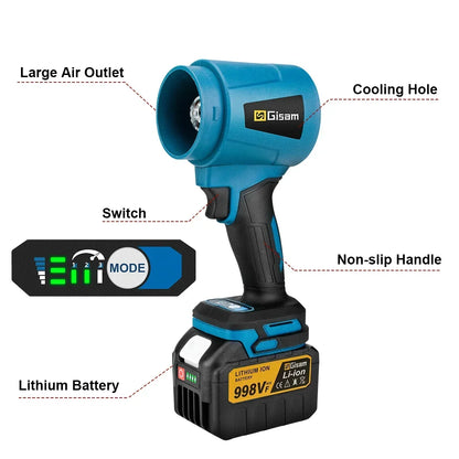 Gisam 300000RPM Brushless Electric Turbo Blower Jet Fan – 400m/s Handheld Air Blower for Dust Cleaning & Leaf Blowing, Compatible with Makita 18V Battery