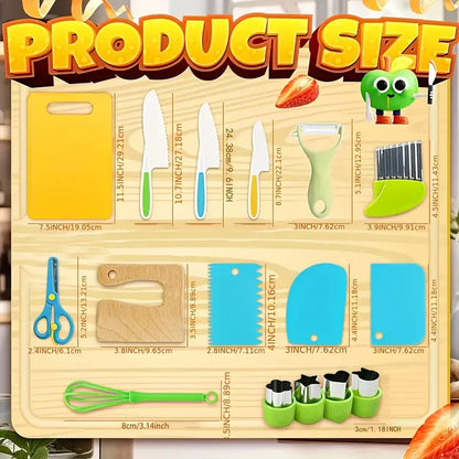 17PCS Kids Cooking Sets Real Cooking Montessori Kitchen Toys for DIY Plastic Kitchen Accessories Tools Toddlers Kids Safe Knives