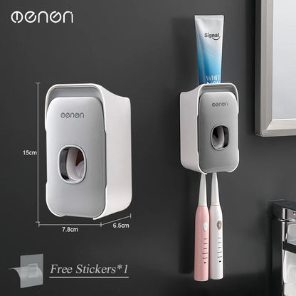 Automatic Toothpaste Dispenser Wall-Mounted Bathroom Toothpaste Squeezer Punch-Free Toothbrush Holder Rack Bathroom Acces