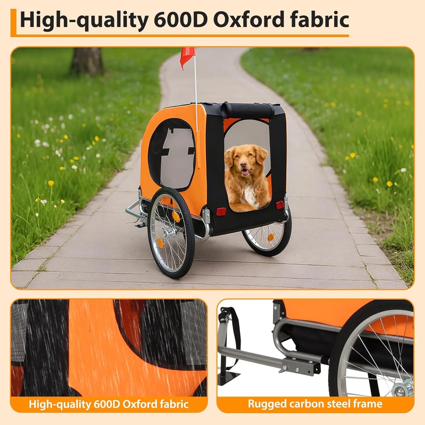 Foldable Dog Bike Trailer - Quick-Release 88Lbs Capacity Pet Carrier with Universal Coupler