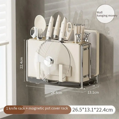 Magnetic Knife Holder and Cutting Board Combo Stainless Steel Knife Storage Rack Kitchen Knife Holder CreaminsMultifunctional