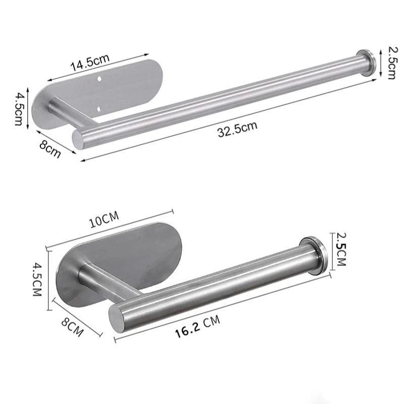 Stainless Steel Wall-Mounted Toilet Paper Holder & Kitchen Towel Rack – Adhesive, Rustproof, Space-Saving