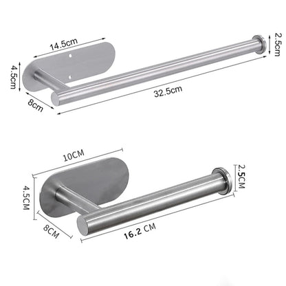 Stainless Steel Wall-Mounted Toilet Paper Holder & Kitchen Towel Rack – Adhesive, Rustproof, Space-Saving