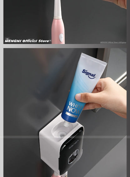 Automatic Toothpaste Dispenser Wall-Mounted Bathroom Toothpaste Squeezer Punch-Free Toothbrush Holder Rack Bathroom Acces