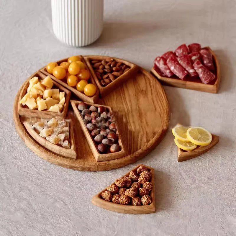 Round Divided Wooden Serving Tray – Snack, Fruit, Candy & Appetizer Platter