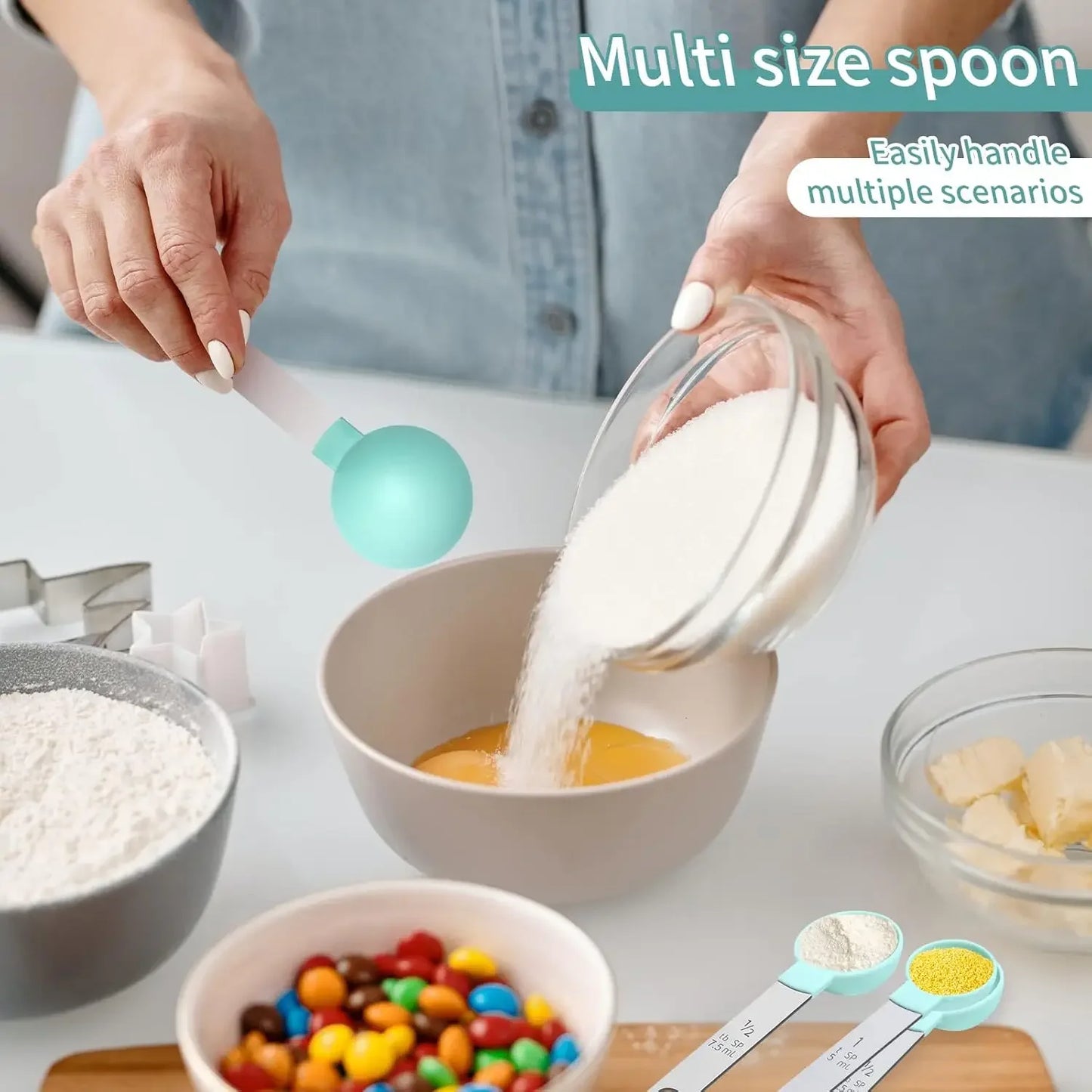 8-Piece Measuring Cup & Spoon Set – Stainless Steel Handles with Engraved Scale for Baking, Cooking & Desserts