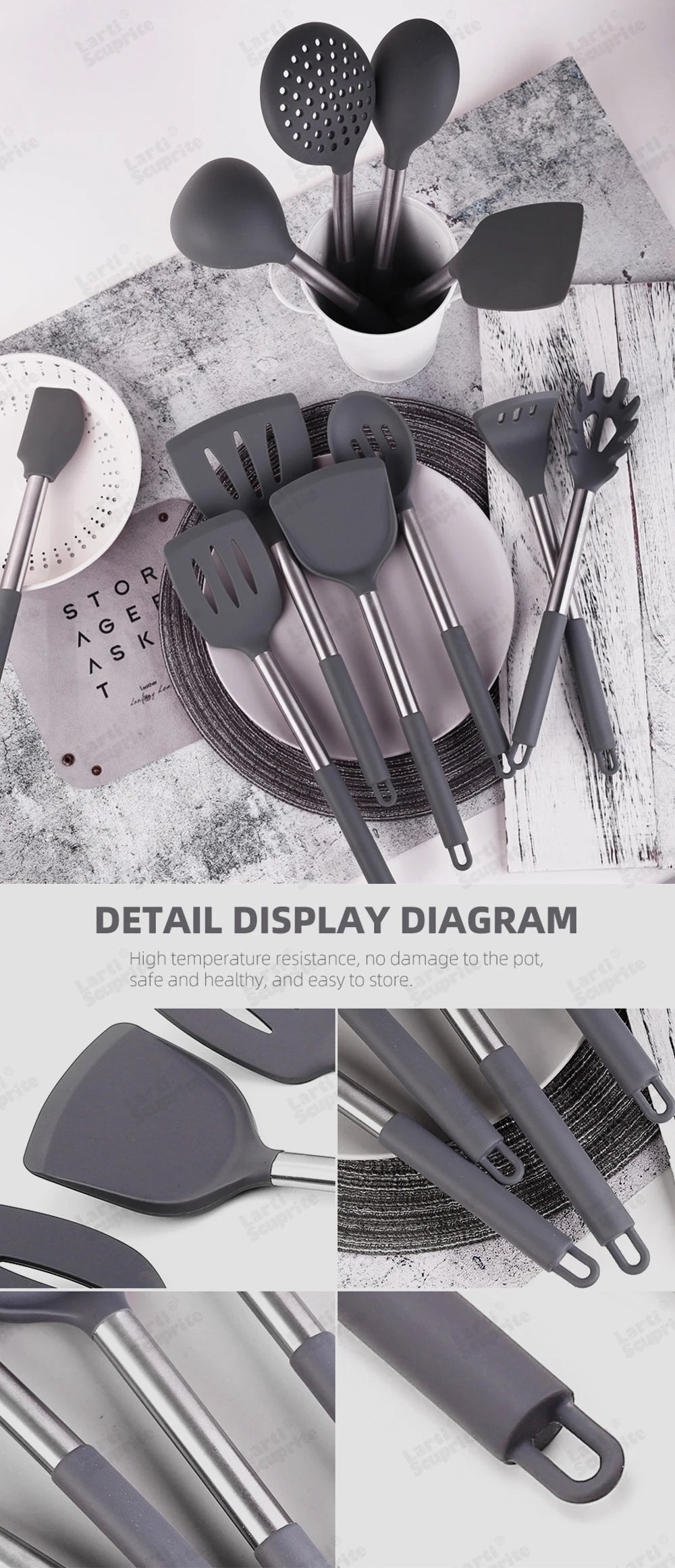 Quality Silicone Utensils Set Kitchen Cooking Tools Non Stick Kitchenware Accessories Heat Resistant Spatula Spoon Kit