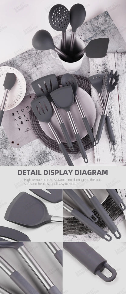 Quality Silicone Utensils Set Kitchen Cooking Tools Non Stick Kitchenware Accessories Heat Resistant Spatula Spoon Kit