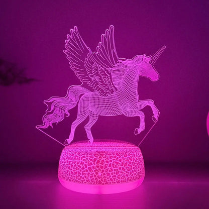 3D Phantom Flying Horse Night Light – RGB 7 Color LED Lamp for Kids Room, Christmas Gift for Boys & Girls