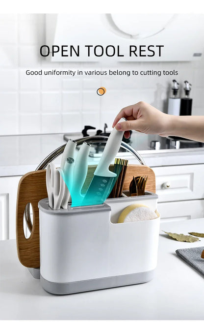 Multifunctional Tool Storage Rack Home Supplies Kitchen Shelves Chopstick Barrel Pot Cover Rack Knife Holder Kitchen Accessories