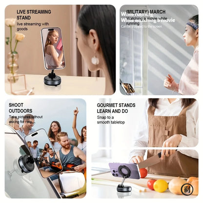 Strong Magnetic Phone Holder with Vacuum Mount – Foldable 360° Adjustable for Car, Desk & Bathroom