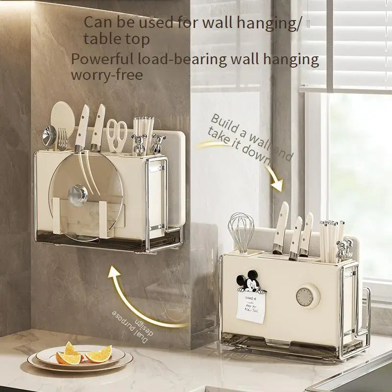 Magnetic Knife Holder and Cutting Board Combo Stainless Steel Knife Storage Rack Kitchen Knife Holder CreaminsMultifunctional