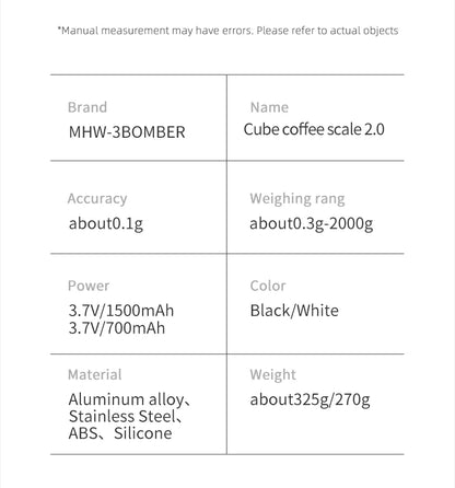MHW-3BOMBER Digital Coffee Scale – High-Precision Rechargeable Espresso Kitchen Scale