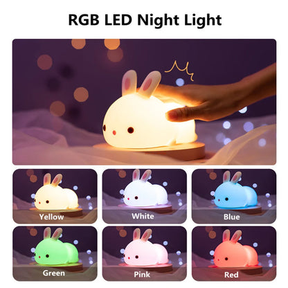 16-Color Touch Sensor Rabbit Night Light – USB Rechargeable Silicone Bunny Lamp for Children & Baby, Festival Gift