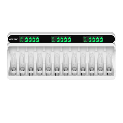 12-Slot AA/AAA Battery Charger – 1.2V Smart Fast Charge & Discharge LCD Recharger for Ni-MH Batteries