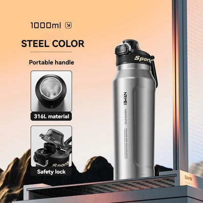 1L Stainless Steel Vacuum Flask - Insulated Thermos Bottle for Hot & Cold Drinks | Hiking, Cycling, Fitness | Leak-Proof with Handle