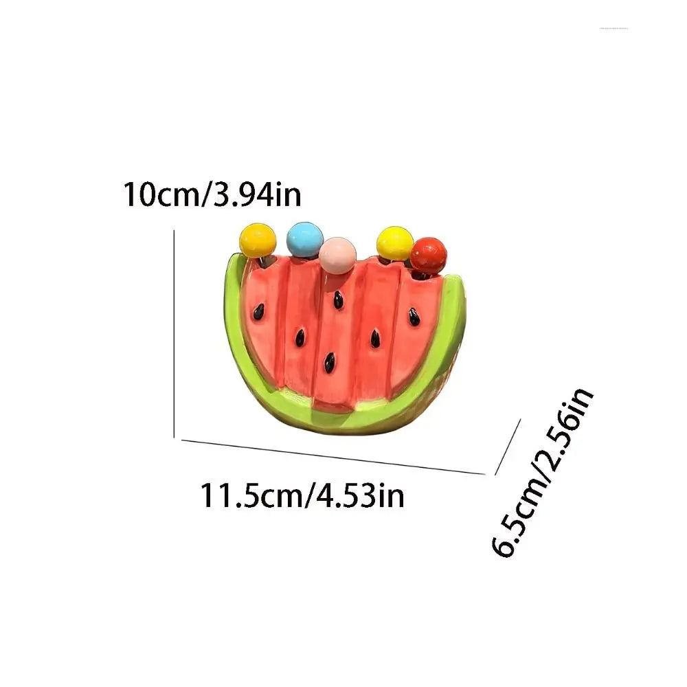 Kitchen Supplies Stainless Steel Watermelon Fruit Fork Cute Creative Dessert Cake Fork Safety with Storage Can Fruit Stick Kids