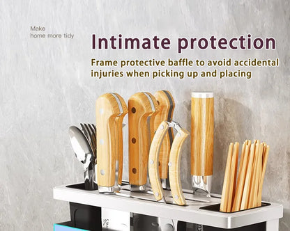 Kitchen Storage Rack Wall-Mounted Multifunctional Storage Knife Rack Detachable Stainless Steel With Multiple Brackets And Hooks