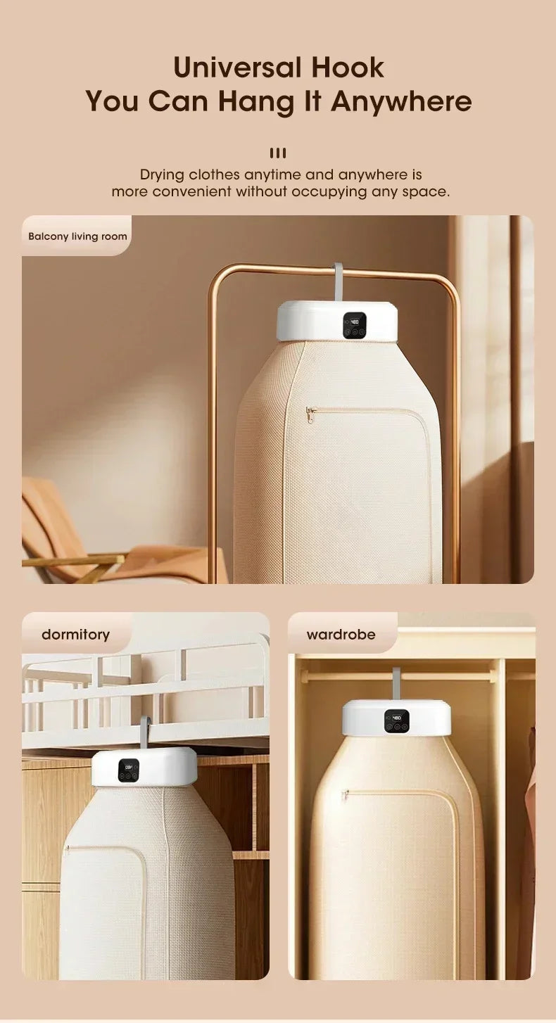 Mini Portable Dryer Foldable Electric Dryer Intelligent Timed Fast Drying Household Cabinet with Drying Bag Compact Travel Style