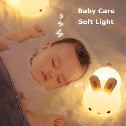 16-Color Touch Sensor Rabbit Night Light – USB Rechargeable Silicone Bunny Lamp for Children & Baby, Festival Gift